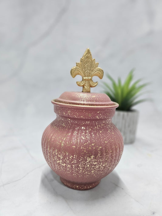 Metal Pink Coloured Gold Printed Jar