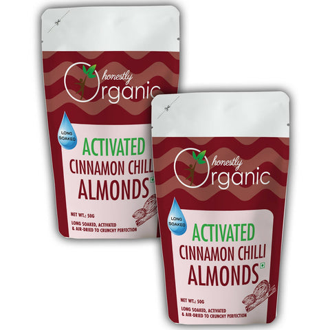Activated Cinnamon Chilli Almonds (100% Natural & Fresh, Long Soaked & Air Dried to Crunchy Perfection) - 50g (Pack of 2) Wemy Store