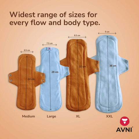 Avni Fluff Washable Cloth Pads, 1 XL + 1 XXL (1 X 330MM + 1 X 360MM, Pack of 2) + Avni Plant Based Liquid Detergent, Period/Inner Wear Wash- 100ml (Combo Pack of 3) Wemy Store
