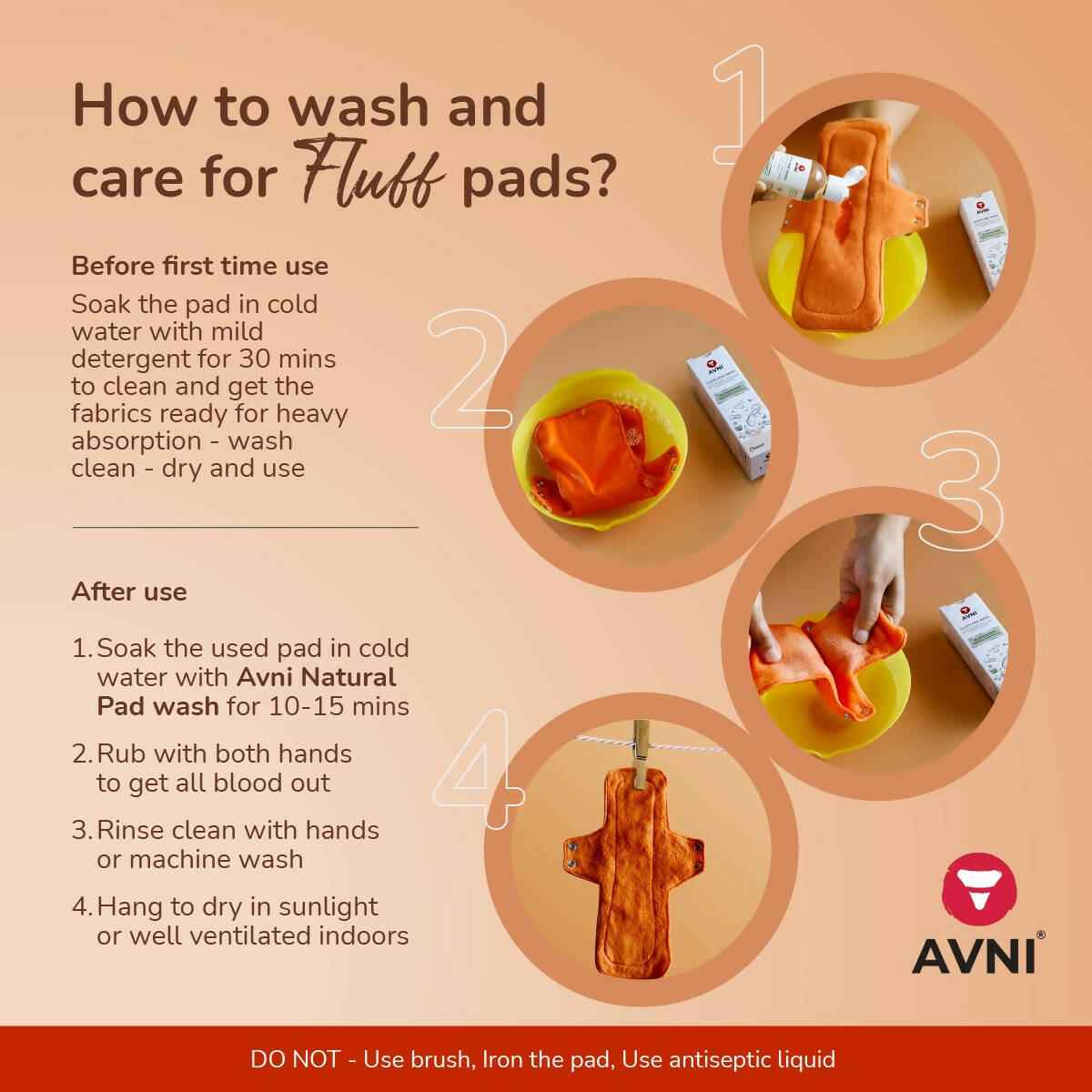 Avni Fluff Washable Cloth Pads, 1 XL + 1 XXL (1 X 330MM + 1 X 360MM, Pack of 2) + Avni Plant Based Liquid Detergent, Period/Inner Wear Wash- 100ml (Combo Pack of 3) Wemy Store