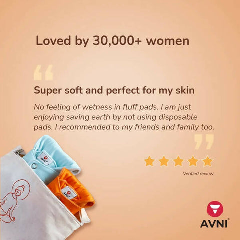 Avni Fluff Washable Cloth Pads, 3 R + 1 L (3 X 240MM + 1 X 280MM, Pack of 4) + Avni Plant Based Liquid Detergent, Period/Inner Wear Wash- 100ml (Combo Pack of 5) Wemy Store