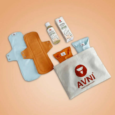 Avni Fluff Washable Cloth Pads, 3 R + 1 L (3 X 240MM + 1 X 280MM, Pack of 4) + Avni Plant Based Liquid Detergent, Period/Inner Wear Wash- 100ml (Combo Pack of 5) Wemy Store