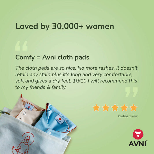 Avni Lush Certified 100% Organic Cotton Washable Cloth Pads, 2 L + 2 XL (2 X 280MM + 2 X 330MM, Pack of 4) | Antimicrobial Reusable Cloth Sanitary Pad | With Cloth Storage pouch Wemy Store