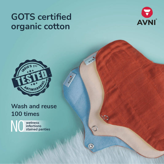 Avni Lush Certified 100% Organic Cotton Washable Panty Liner (200MM, Pack of 4) + Avni Plant Based Liquid Detergent, Period/Inner Wear Wash- 100ml (Combo Pack of 5) Wemy Store