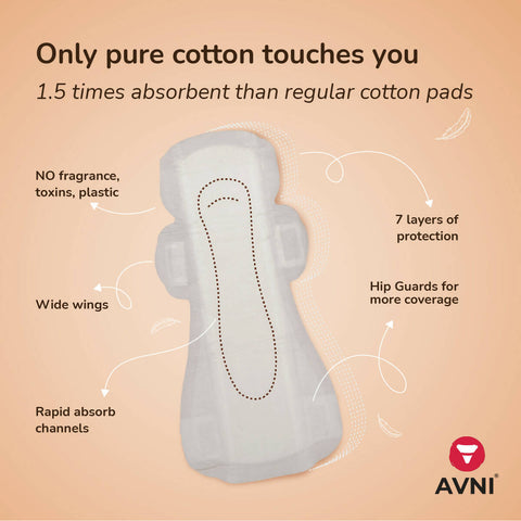 Avni Natural Cotton 240MM Sanitary Pads (R, Pack of 12 ) with Paper Disposal Bags | Low flow Wemy Store
