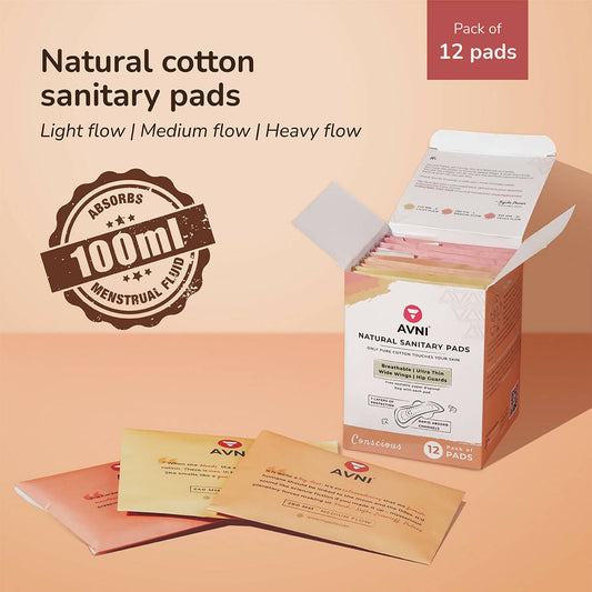 Avni Natural Cotton Sanitary Pads (4R+4L+4XL, Combo Pack of 12) with Paper Disposal Bags Wemy Store