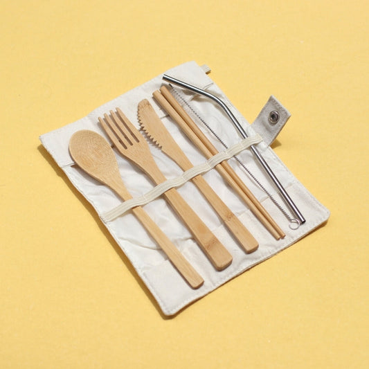 Bamboo Cutlery Set with Pouch (White) Wemy Store