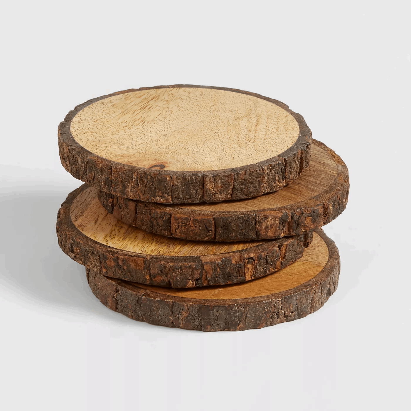 Bark Wooden Coasters Set of 4 Handmade (Dark Brown Finish) Wemy Store