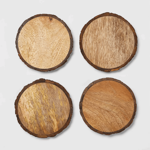 Bark Wooden Coasters Set of 4 Handmade (Dark Brown Finish) Wemy Store
