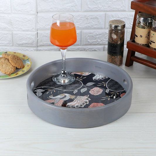 Batik Round Serving Tray in Grey Wemy Store
