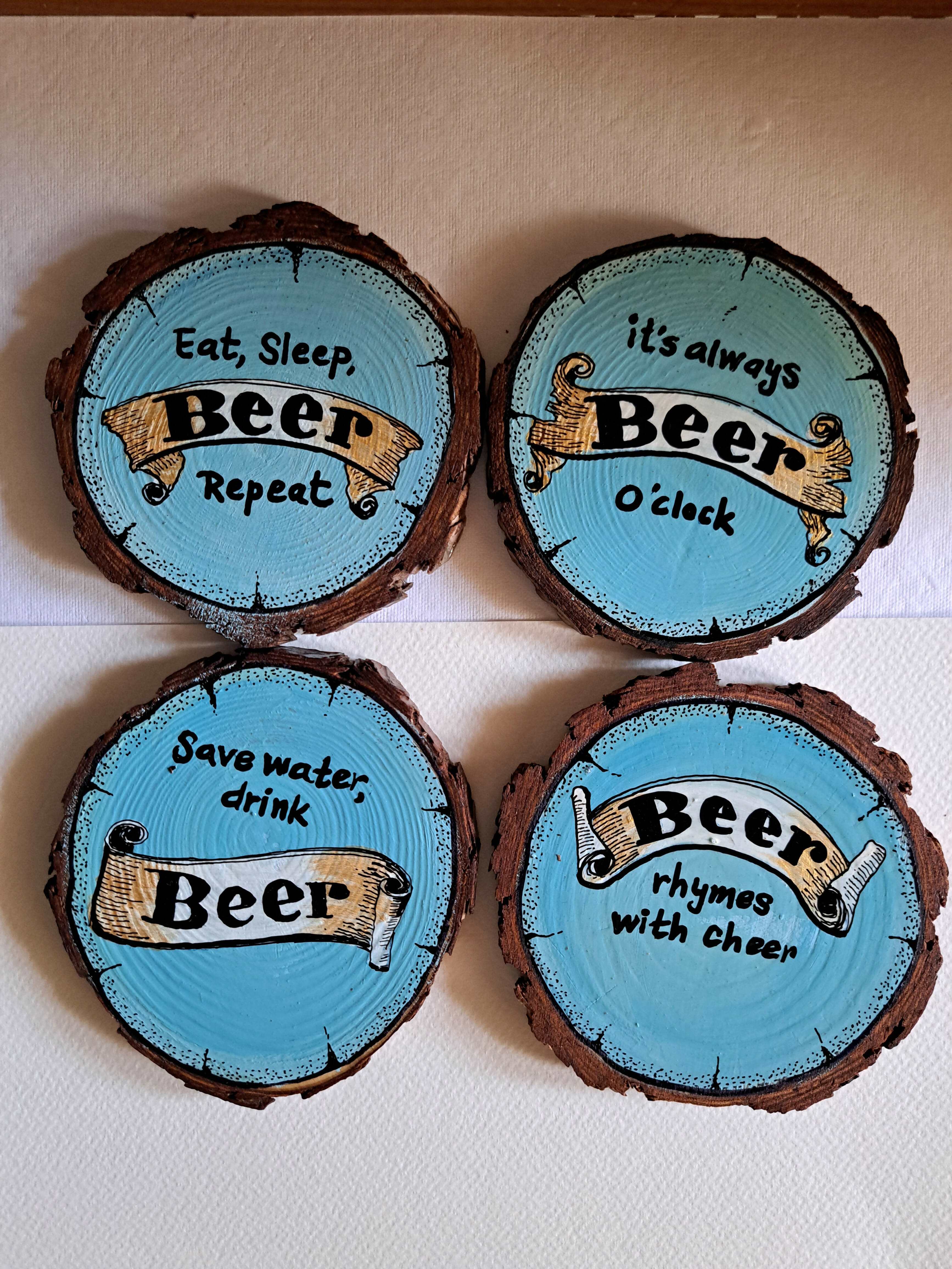 Beer Coasters set of 4 | Funny Beer Quotes | Gift for Him | Bark Coasters | Beer Quote Coasters | Barware | Quirky Coasters Wemy Store