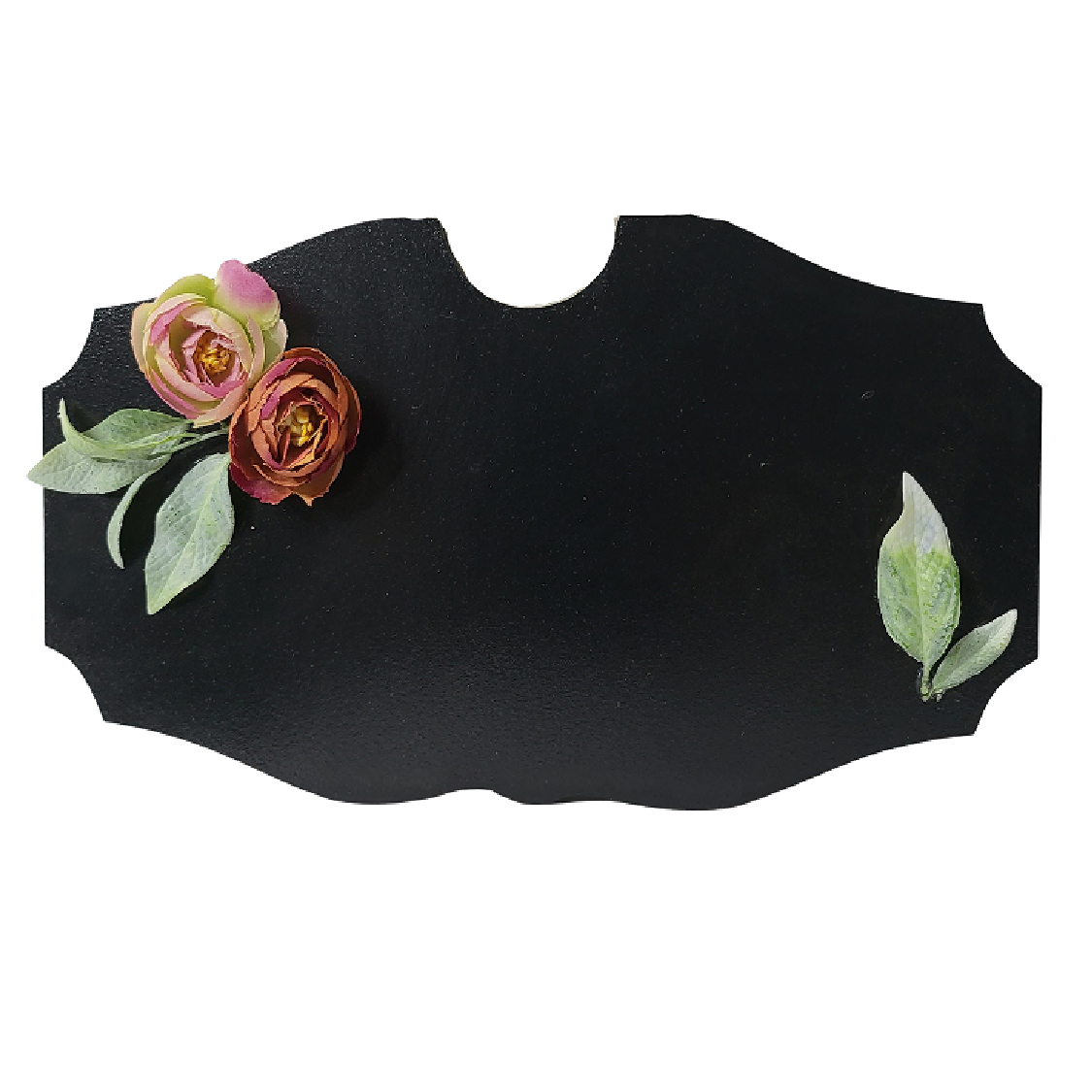 Black Nameplate With Beautiful Flowers and Leaves Wemy Store