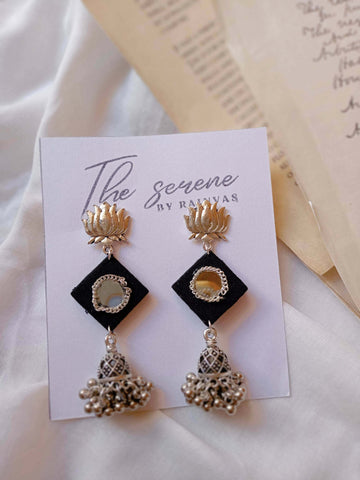 Black and silver mirror earrings Wemy Store