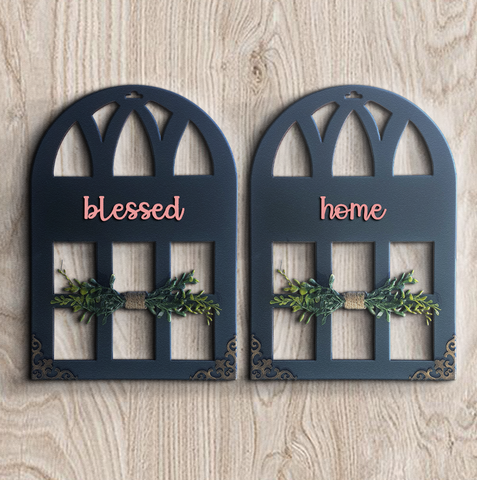 Blessed Home Quote Window Wall Art Stone Grey Set of 2 Wemy Store