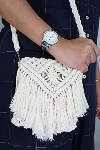 Boho Mobile Sling bag, offwhite, 5x7inches Wemy Store