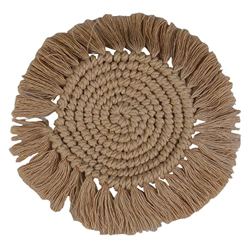 Coasters with fringes ( set of 2), biscuit Brown Wemy Store