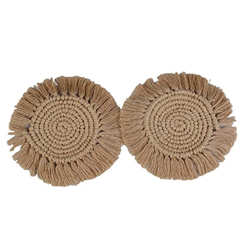 Coasters with fringes ( set of 2), biscuit Brown Wemy Store