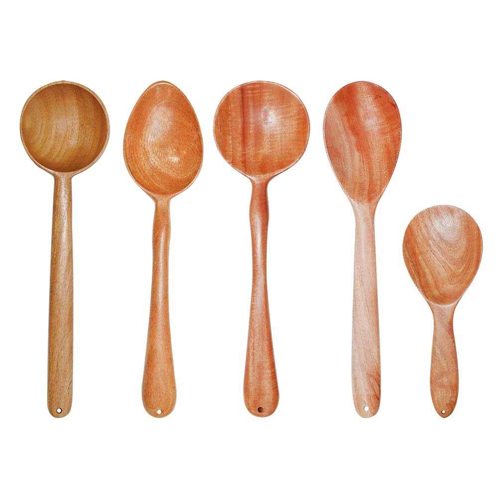 Cooking & Serving Ladles Set of 5 [ Neem Wood | Eco-Friendly | Daily-Use ] Wemy Store