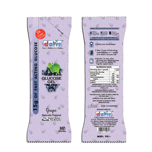 D-Alive 15g of Fast Acting Glucose Gel for Hypoglycaemia - Instant Energy (Grape - Total 3 Pocket Size Sachet: 30g Each) Wemy Store