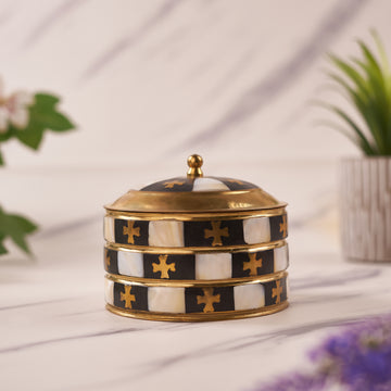 Mother-of-Pearl 3-Layer Brass Trinket Box for Jewelry and Keepsakes