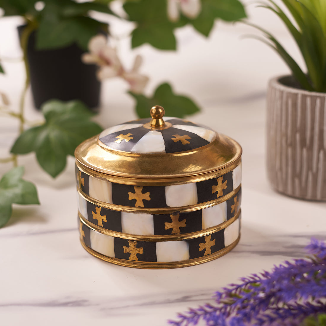 Mother-of-Pearl 3-Layer Brass Trinket Box for Jewelry and Keepsakes