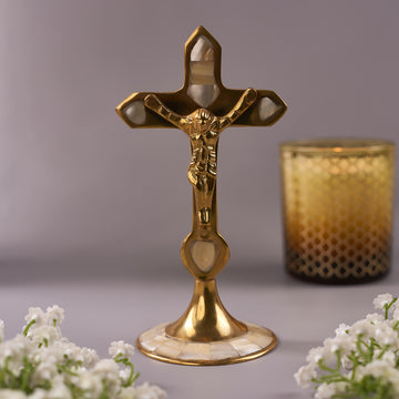 Mother-of-Pearl Brass Cross for Home Décor and Spirituality