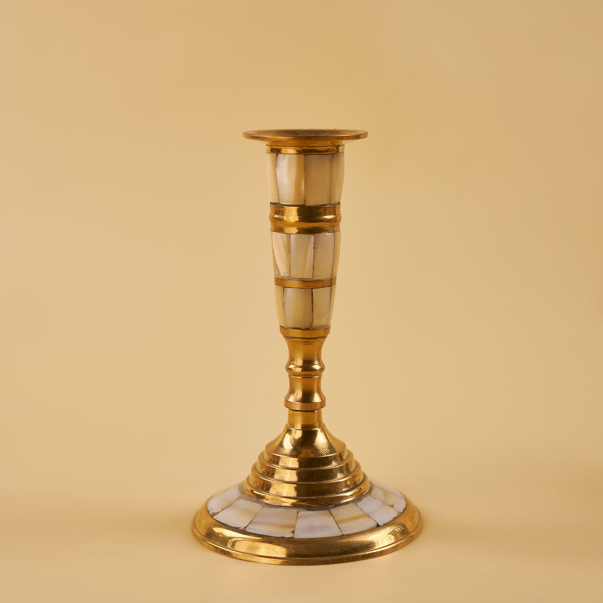 Brass Mother of Pearl Single Candle Stand