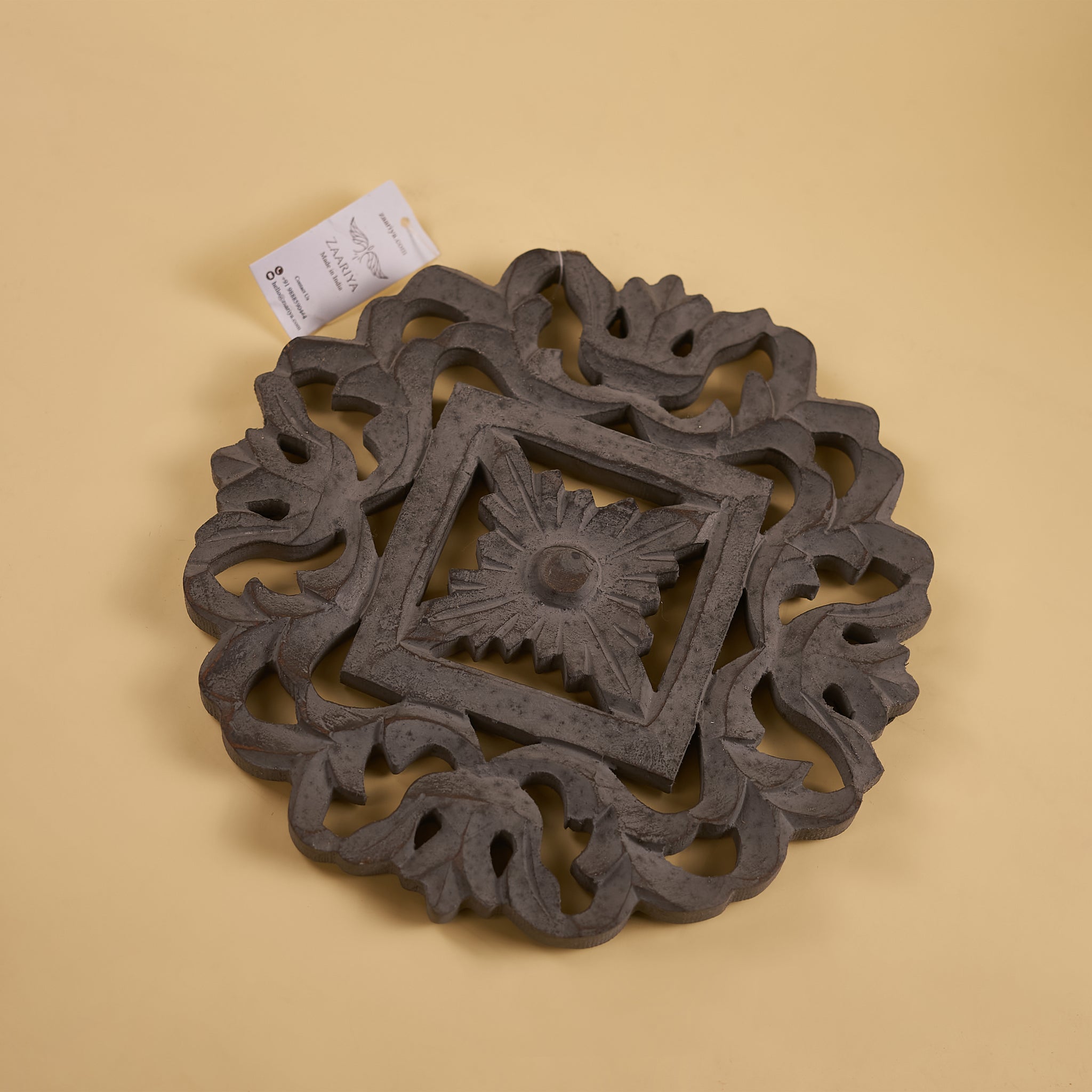 Wooden Carved Trivet in a sleek black finish