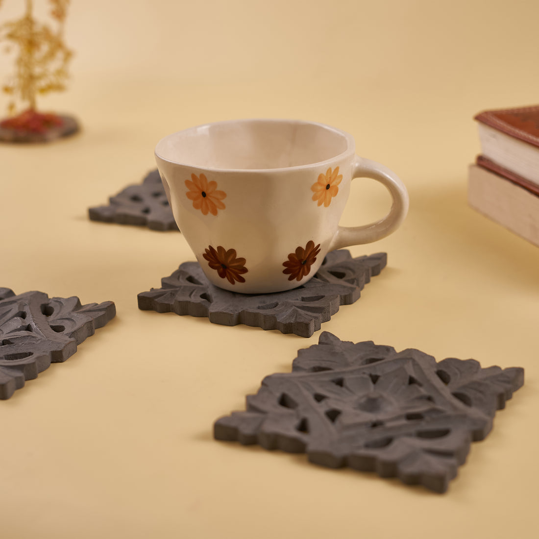 Wooden Handmade Dark Grey Coaster Set of 4 – Elegant and Functional Drink Protectors