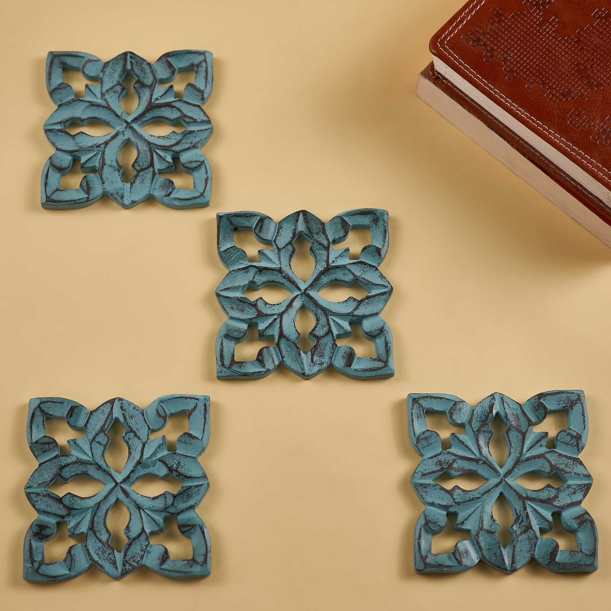 Wooden Handmade Turquoise Coaster Set of 4 – Elegant and Functional Drink Protectors