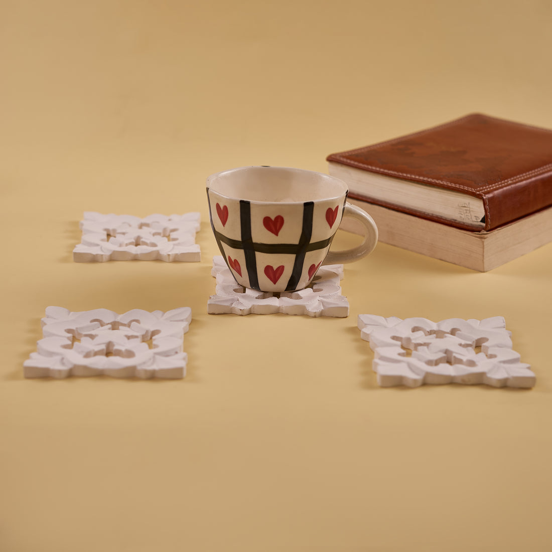 Wooden Handmade White Coaster Set of 4 – Elegant and Functional Drink Protectors