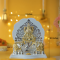 Gold and silver Gajalakshmi idol with two elephants, measuring 6 inches wide and 6.5 inches high.