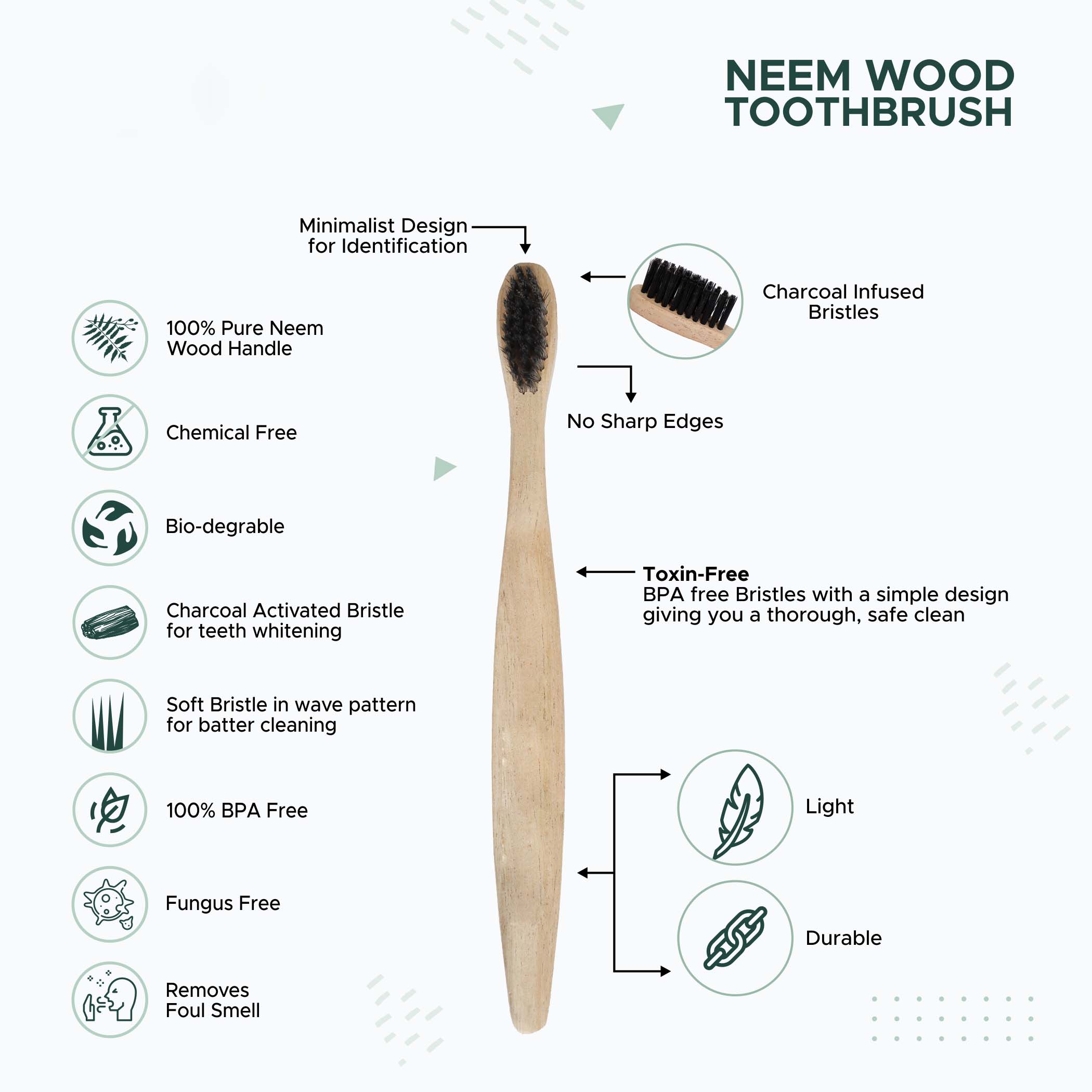 Eco-Friendly Neem Wood Toothbrush Set Of 3 Wemy Store