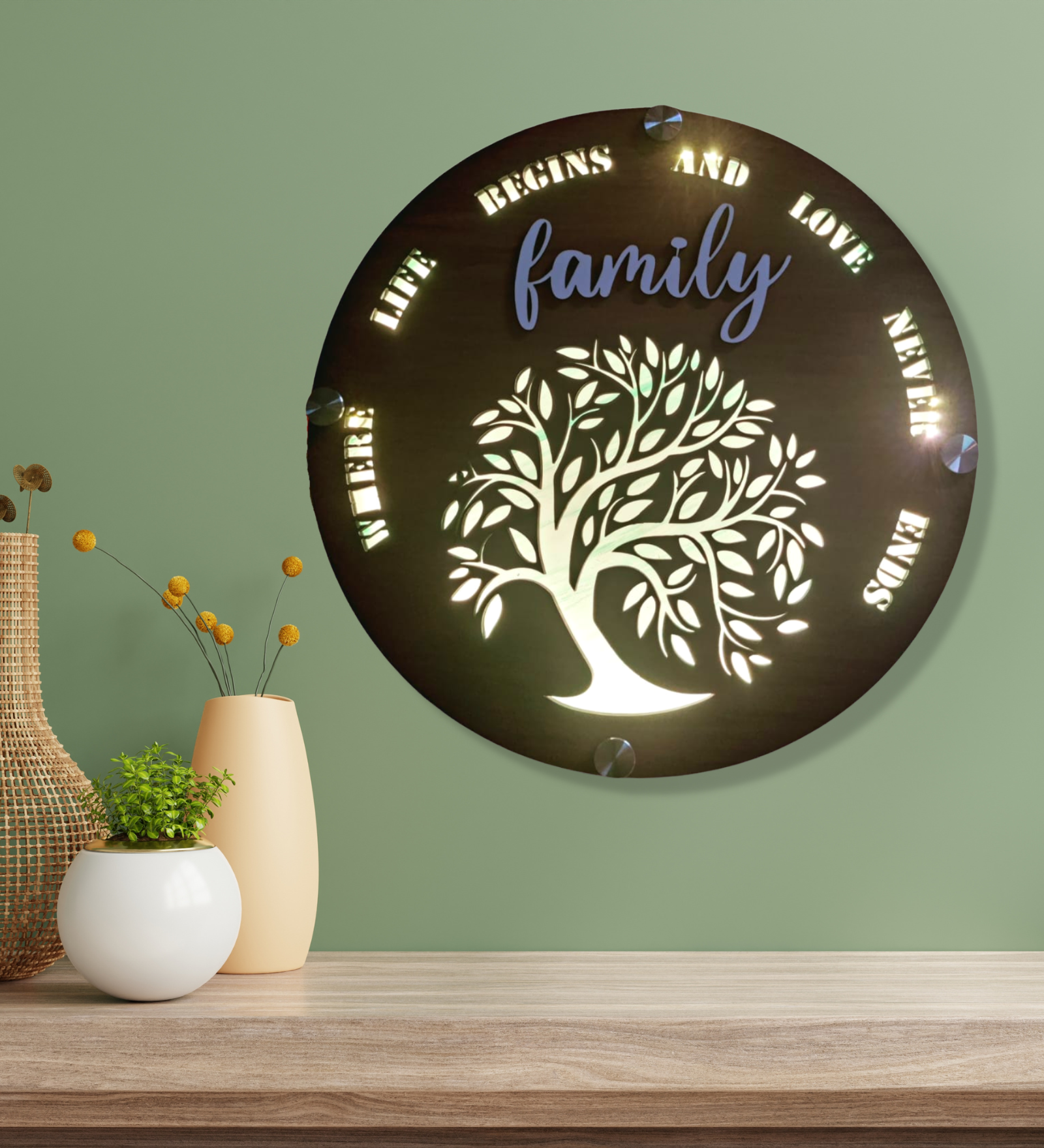 Family Quote With Tree Backlight Wooden Wall Art Wemy Store