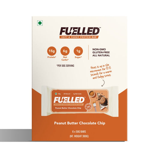 Fuelled Nutrition 15g Protein Bar | Peanut Butter Chocolate Chip Flavor | Delicious, Soft, and Fudgy Low Carb Protein Bars, No Preservatives, 100% Veg, No Added Sugar | 300gm (Pack of 6, 50gm each) Wemy Store