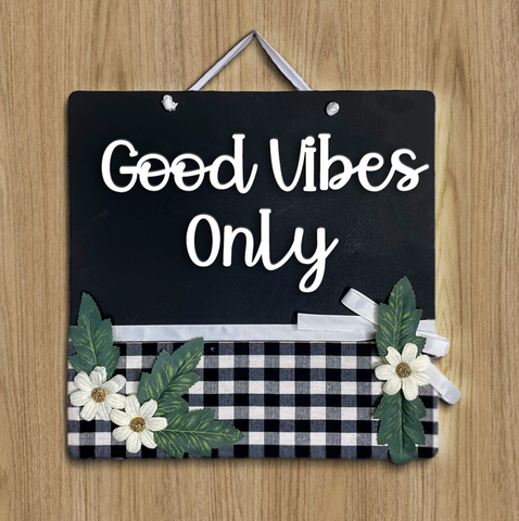 Good Vibes Only Wall Hanging Wooden Positive Quote Frame Hanger 3D Buffalo Print Floral Art Wemy Store