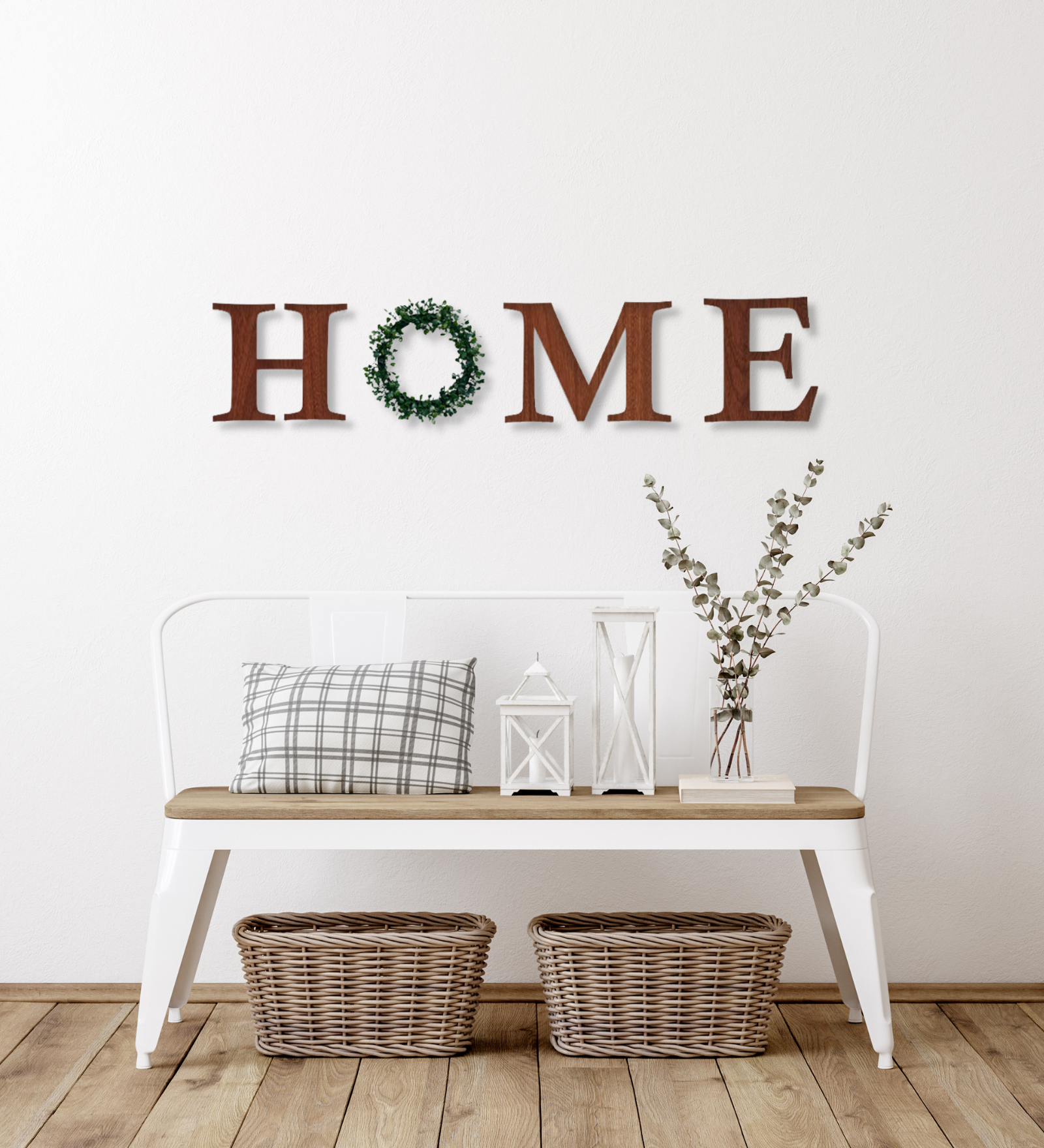HOME Word With Ring Wreath Garland Wooden Sign Wall Art Wemy Store