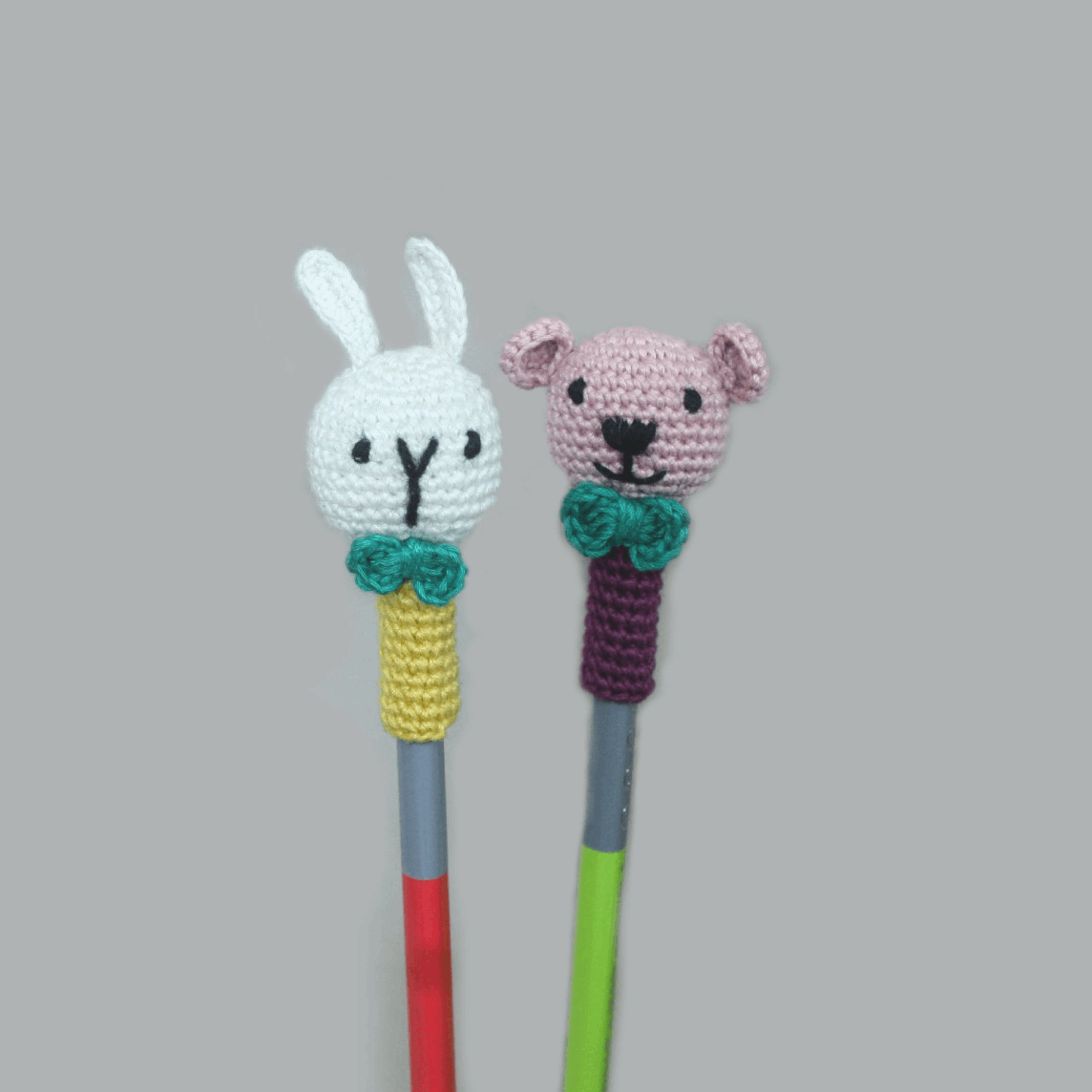Handcrafted Amigurumi Random Color Pencil Topper - 2 Bunny + 2 Bear combo Wemy Store