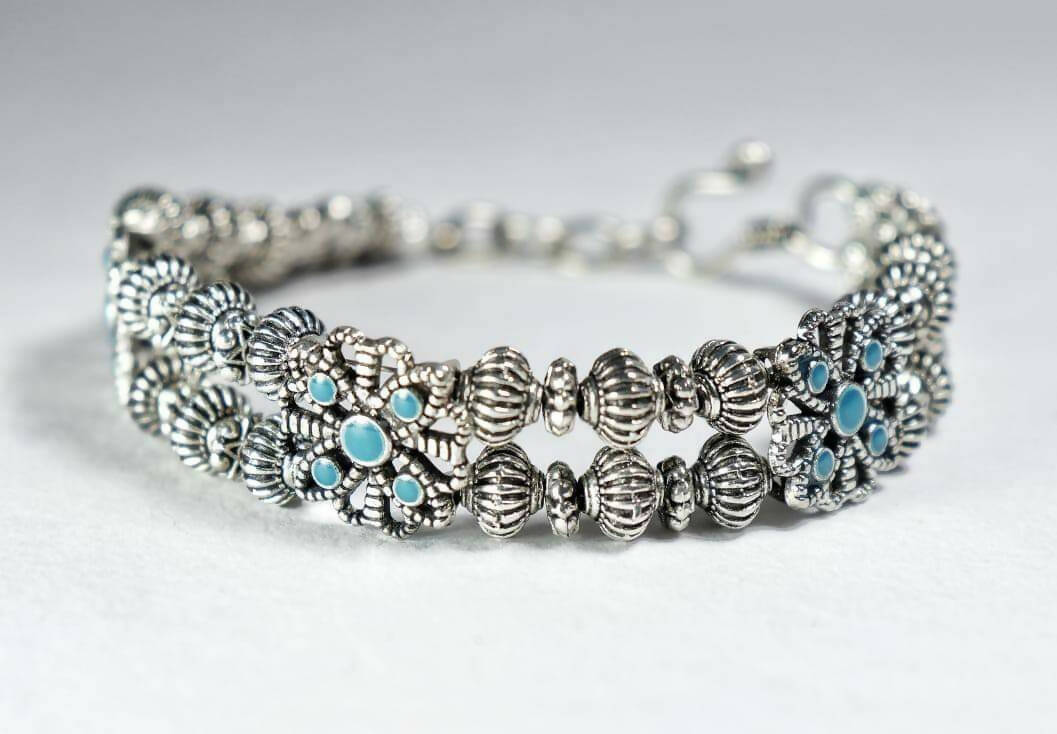 Handmade German silver look alike Everyday Office Casual Party Minimalistic Bracelet with Blue Art Stone-Jannat Wemy Store