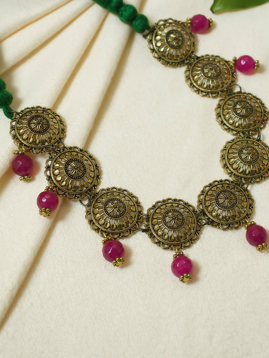 Handmade Gold metal look alike Evening Dinner Party Minimalistic Necklace set with Red Beads - SWARNALI Wemy Store