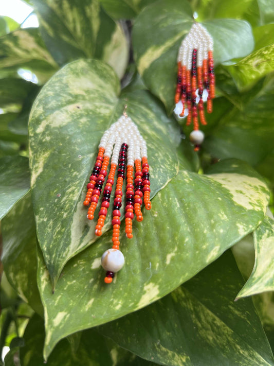Handmade beaded earrings(White & Orange) Wemy Store