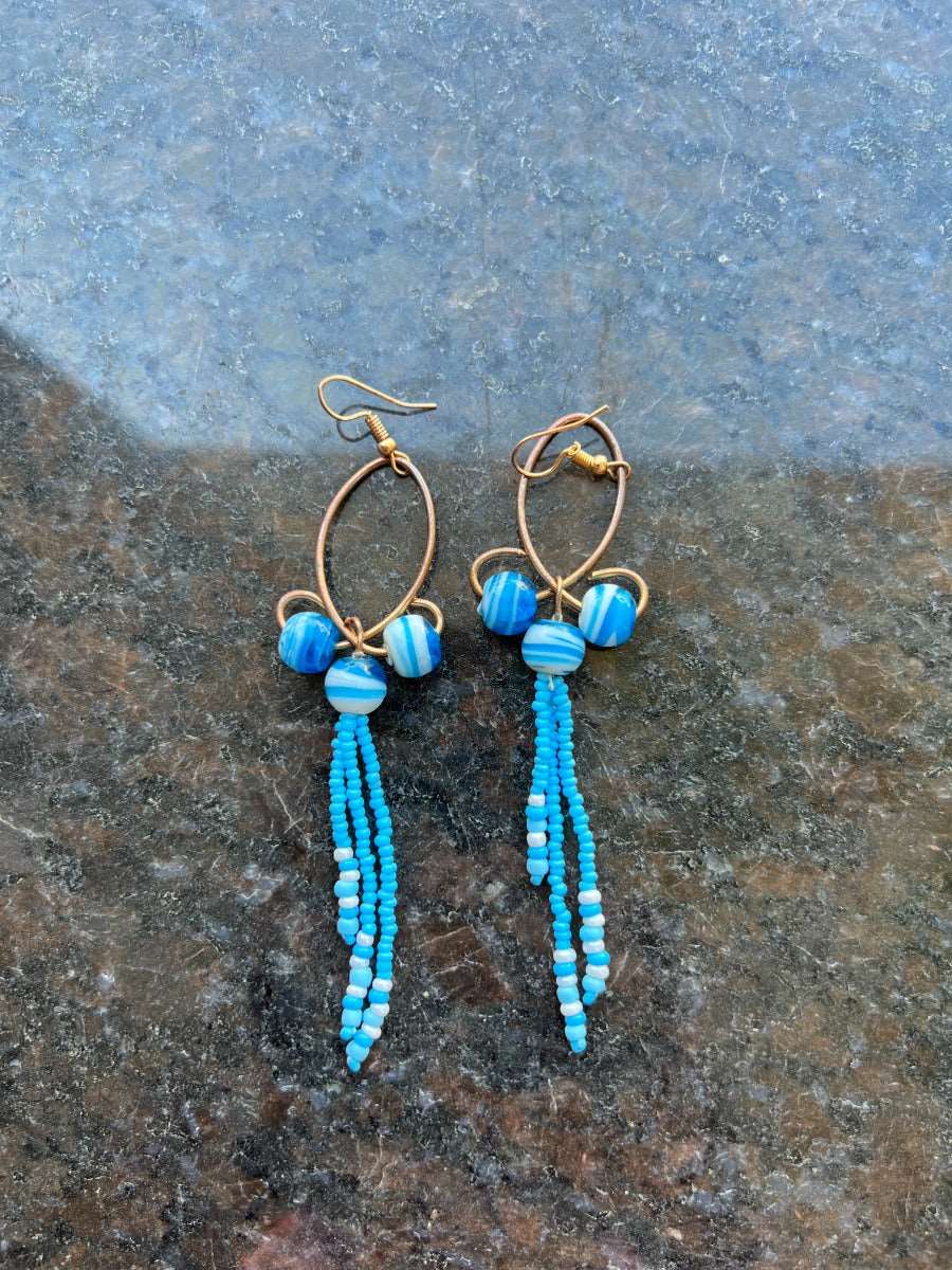 Handmade beaded earrings(white and blue) Wemy Store