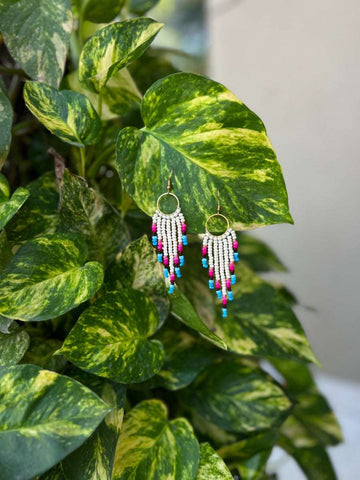 Handmade beaded earrings(white with multicolor) Wemy Store
