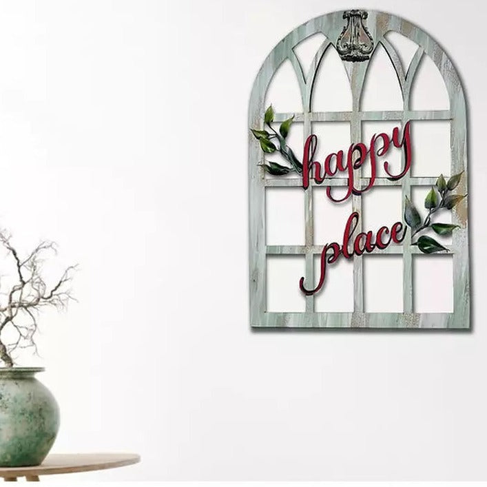 Happy Place Window With Leaves, and Royalty Symbol Wall Art For Personalization Wemy Store