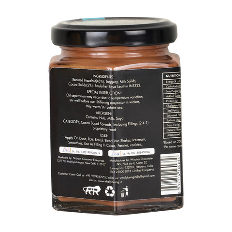 Hazelnut Cocoa Spread(200 Grams) with Jaggery (45% Nuts) No Added Oil, No preservatives , Trans Fat Free, High in Protein & Iron Wemy Store