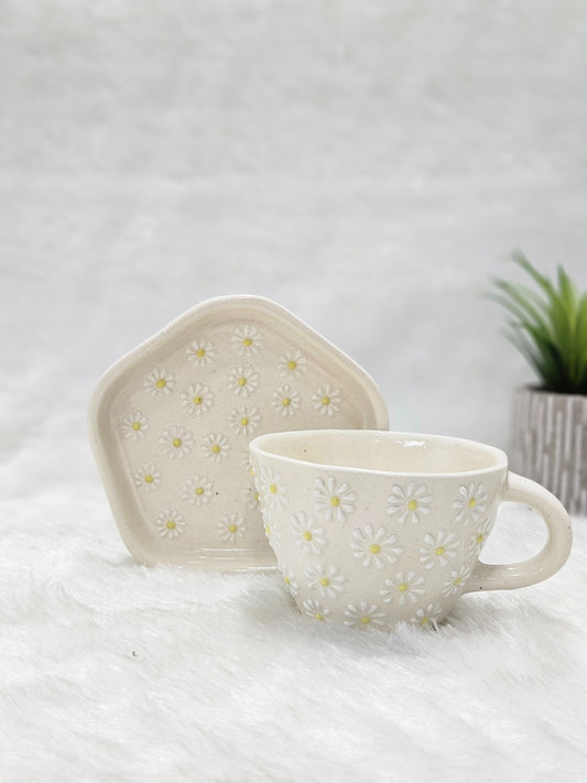 Ceramic 3D Printed Daisy Cup & Dish