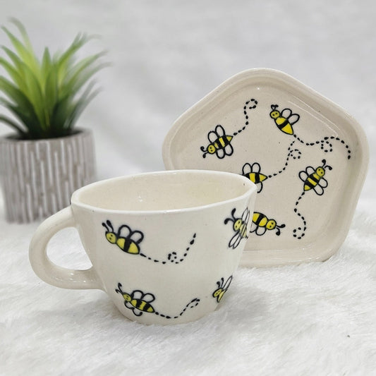 Ceramic 3D Printed Honey Bee Cup & Dish