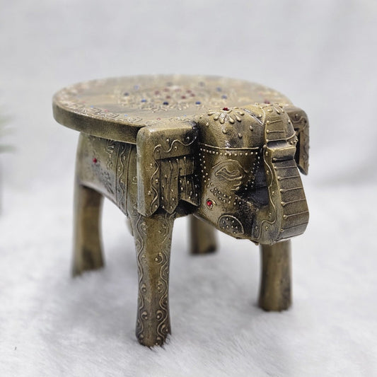 Wooden Copper Printed Elephant Stool