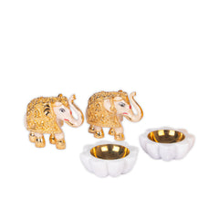 White Elephant and Flower tealight Combo for Diwali Gifting & Pooja Room Decoration