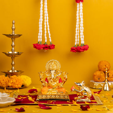 Dagduseth Ganpati Gold with Mushak Combo for Diwali Gifting & Pooja Room Decoration